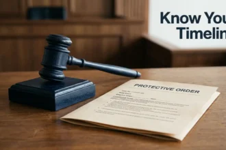 Legal document and gavel on a desk illustrating a guide on how long can a restraining order last in the United States