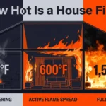 Diagram showing house fire temperature stages from ignition to flashover illustrating how hot a house fire gets in Fahrenheit for a safety guide